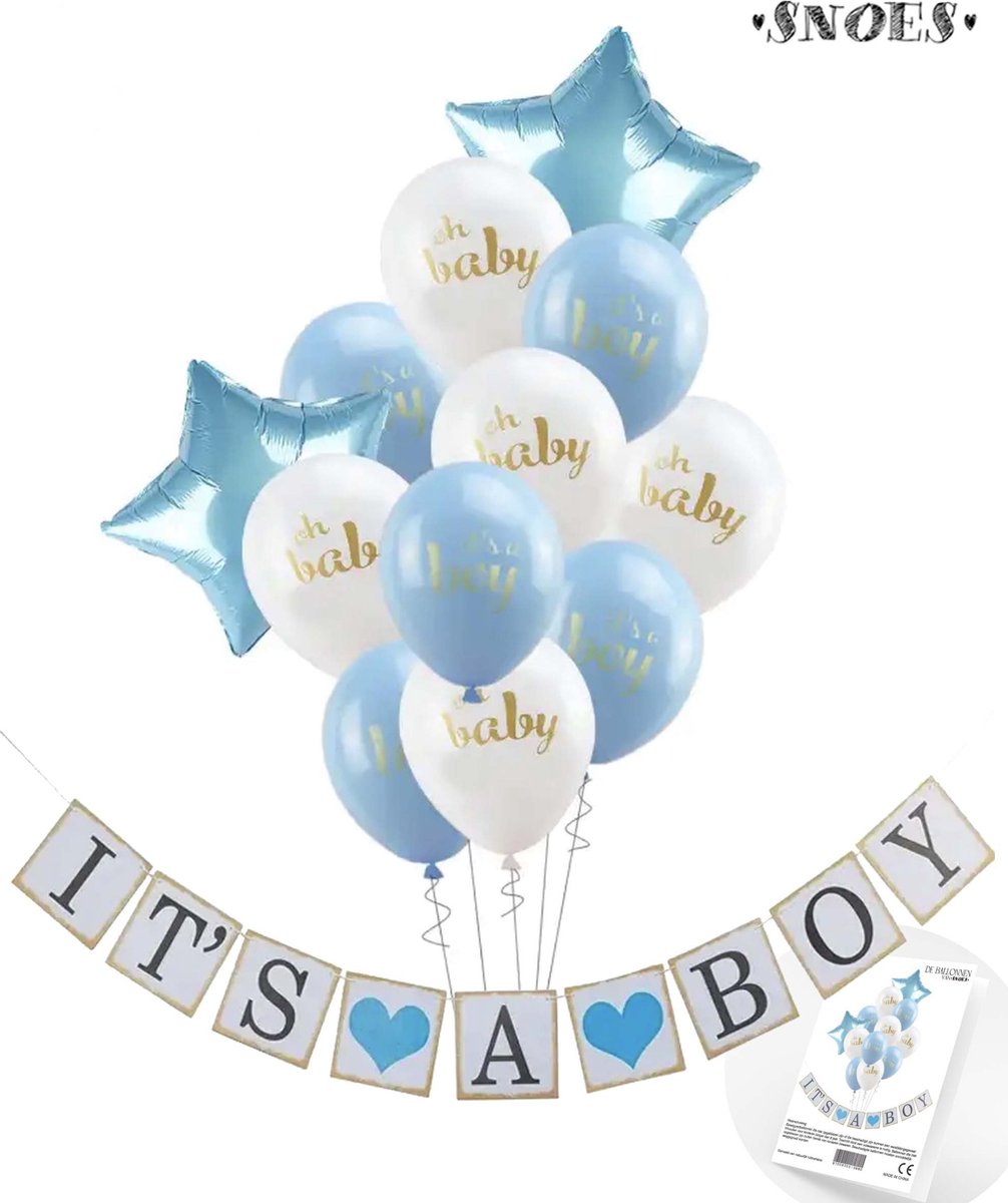 Geboorte Jongen Ballon Pakket - Its a Boy - Ballon Pakket + Diy Slinger - Luxe kraam ballonnen set van 13 Stuks - Oh Baby - Its a Boy - Diy geboorteslinger Jongen - Kraamfeest - Kraamborrel - Babyshower - Geboorte Broertje - Licht blauwe Ballon set