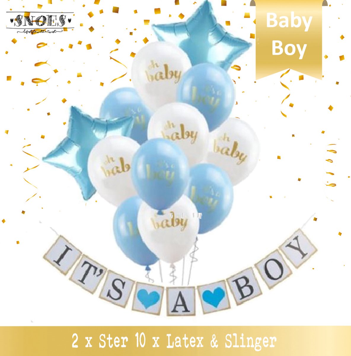 Geboorte Jongen Ballon Pakket - Its a Boy - Ballon Pakket + Diy Slinger - Luxe kraam ballonnen set van 13 Stuks - Oh Baby - Its a Boy - Diy geboorteslinger Jongen - Kraamfeest - Kraamborrel - Babyshower - Geboorte Broertje - Licht blauwe Ballon set