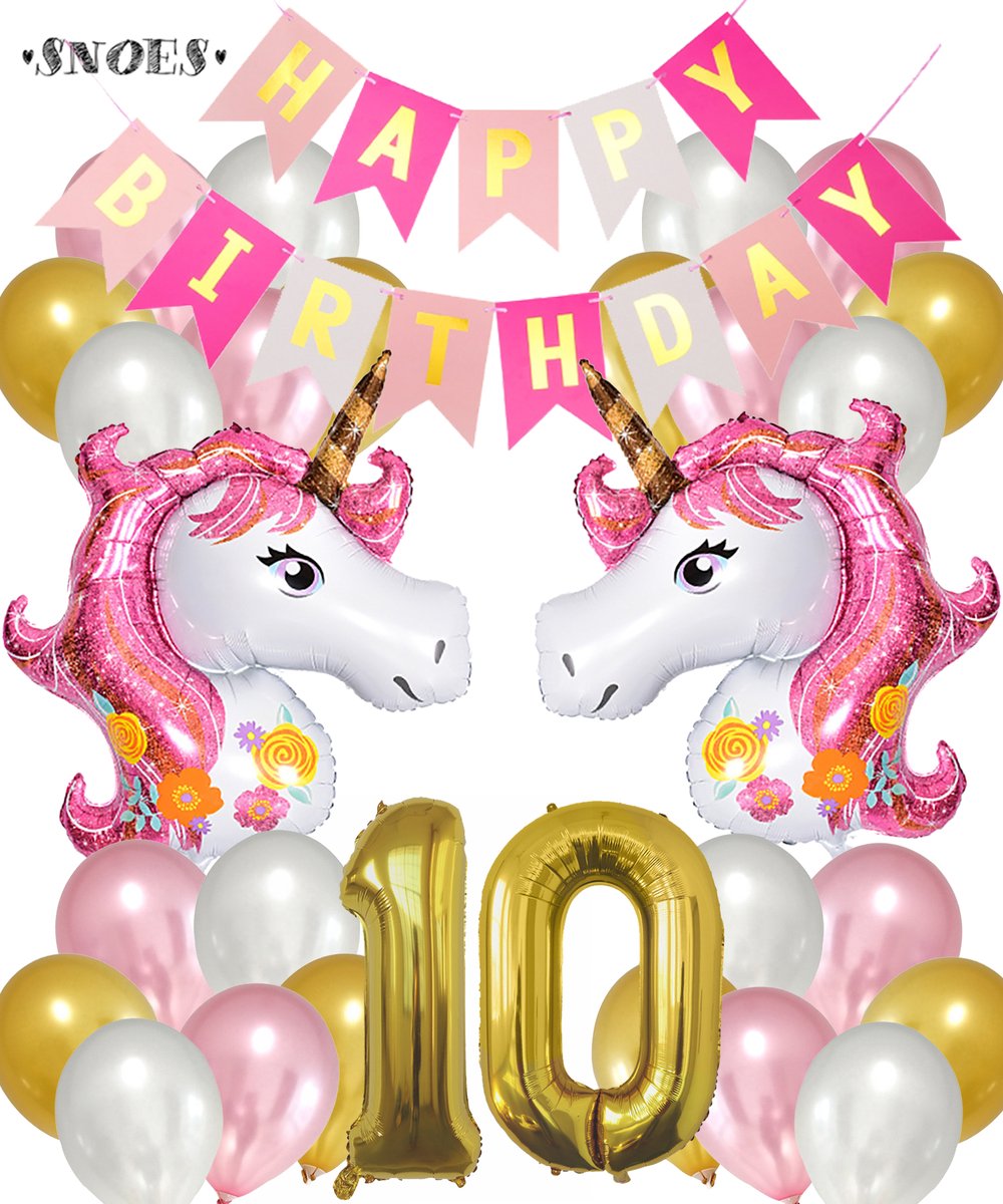 Snoes Ballonnen Set Unicorn 10 Jaar - Verjaardag Versiering Slinger - Folieballon - Helium Ballonnen