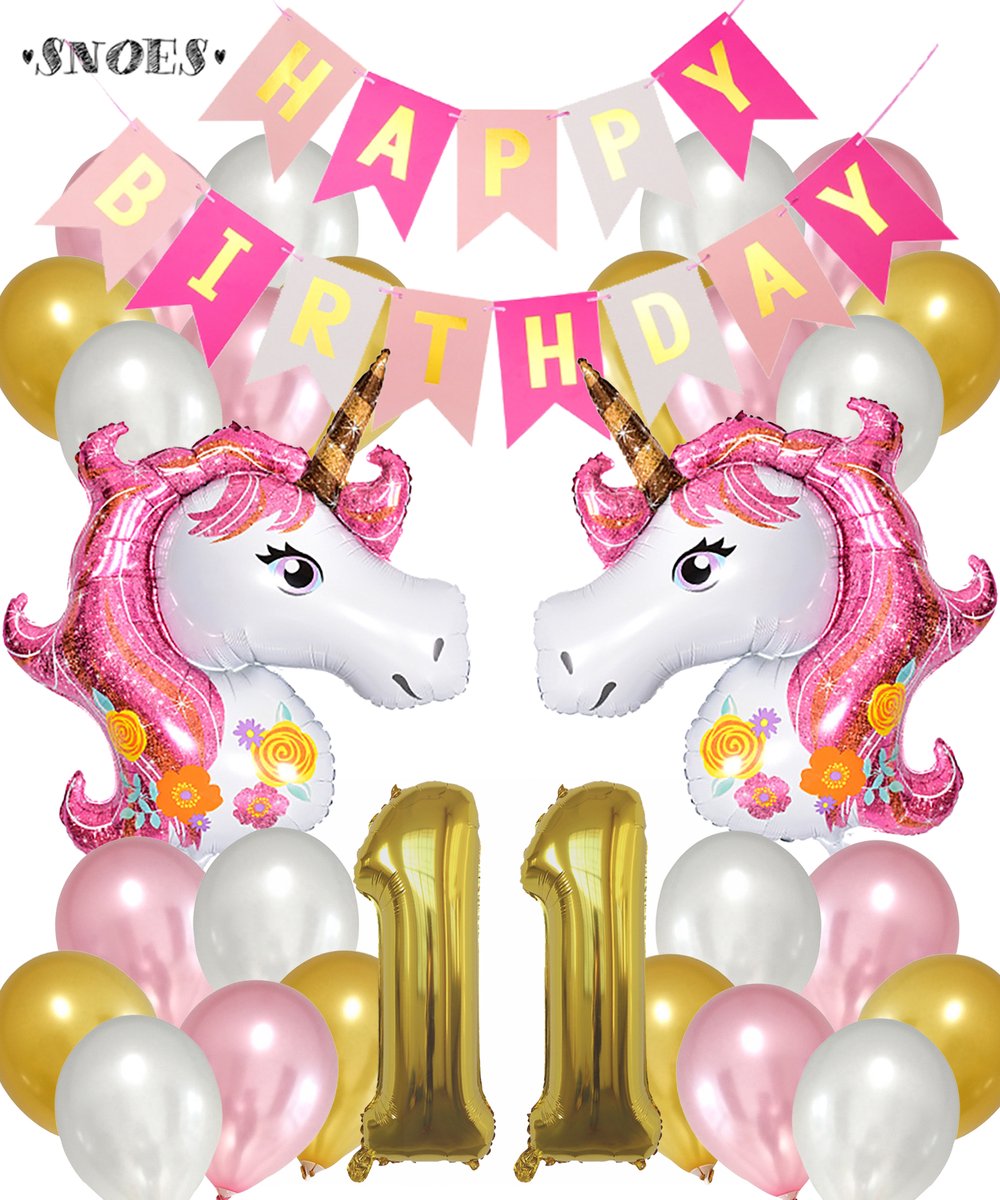 Snoes Ballonnen Set Unicorn 11 Jaar - Verjaardag Versiering Slinger - Folieballon - Helium Ballonnen