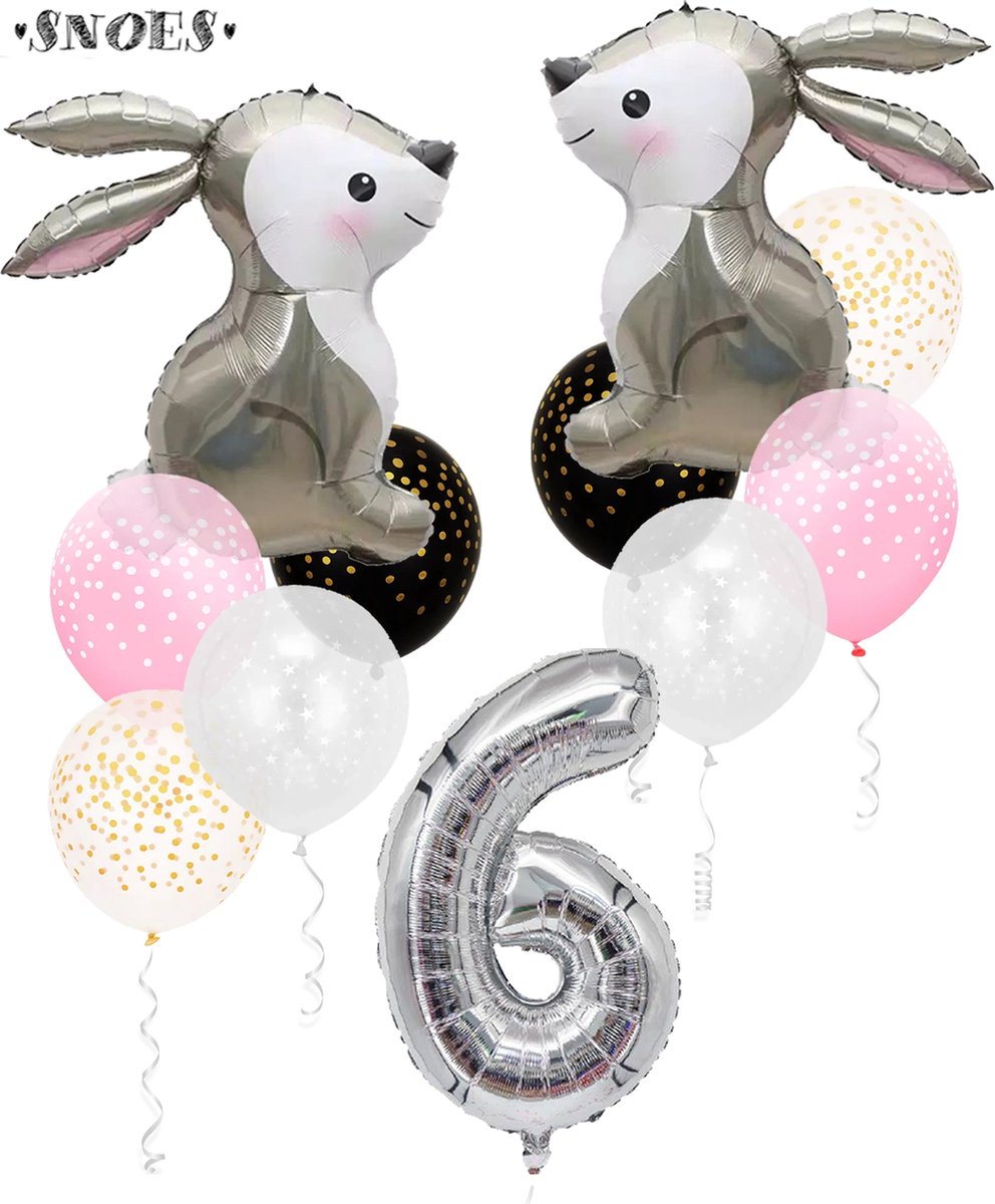 Snoes Bosdier Konijn Sweet Rabbit Ballonnen Set 6 Jaar - Verjaardag Versiering - Kinderfeestje