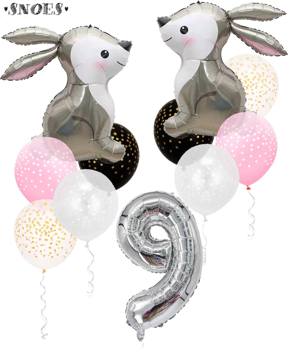 Snoes Bosdier Konijn Sweet Rabbit Ballonnen Set 9 Jaar - Verjaardag Versiering - Kinderfeestje