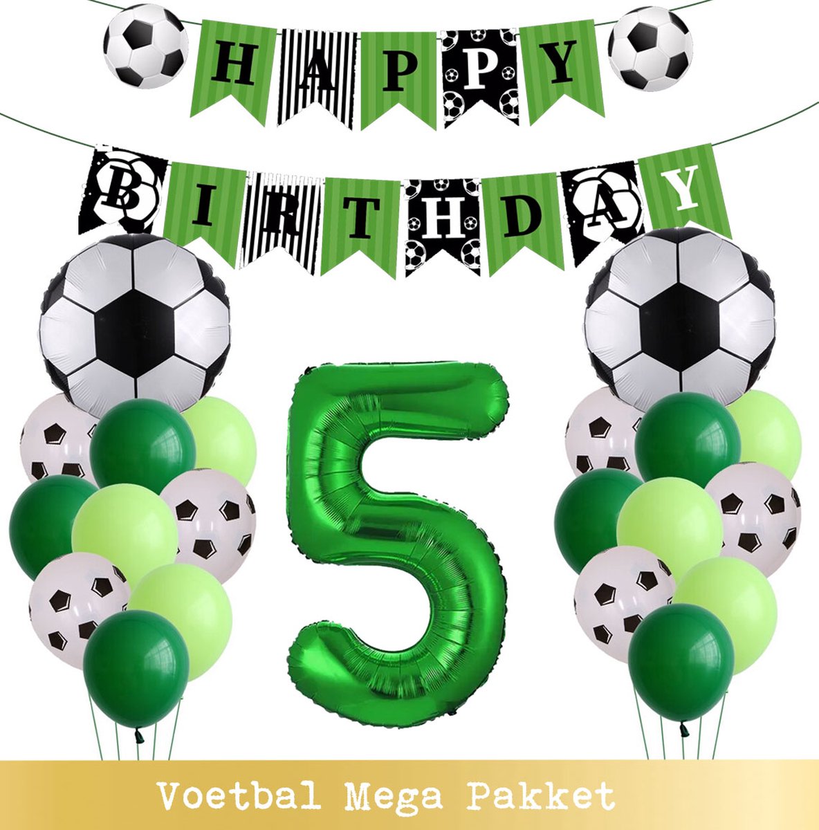 Voetbal Ballonnen - Cijfer Ballon 5 Jaar - Snoes - Megapakket - set van 24 Sport Voetbalfan Voetbal Jongen/Meisje - Sportieve - Voetbal Vrouwen Mannen - Kinderfeestje - Verjaardag - Helium Ballon nummer 5