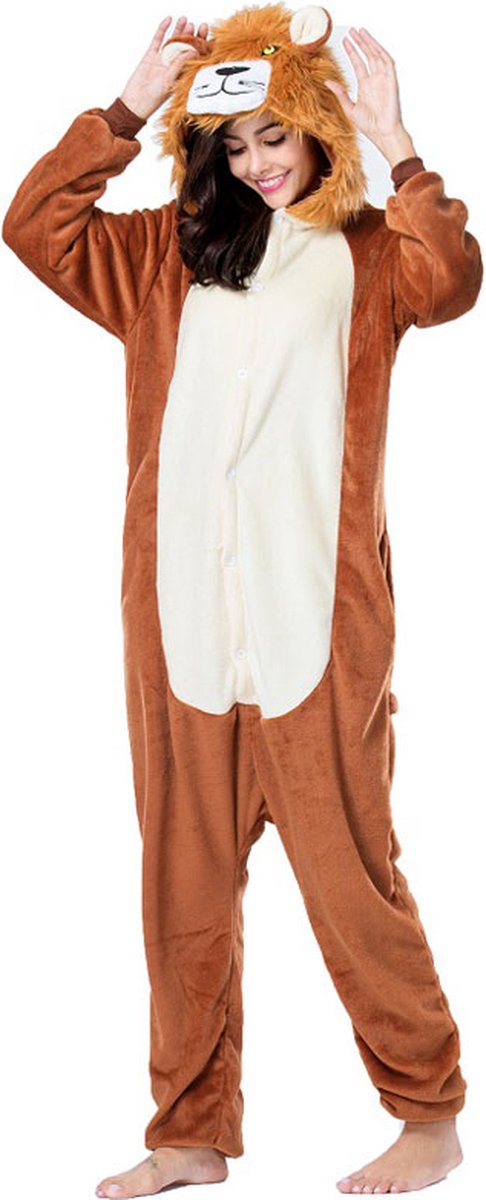 Leeuw Onesie Pak Kostuum Outfit Huispak Jumpsuit Verkleedpak - Verkleedkleding - Halloween & Carnaval - SnugSquad - Kinderen & Volwassenen - Unisex - Maat S voor Lichaamslengte (146 - 159 cm)