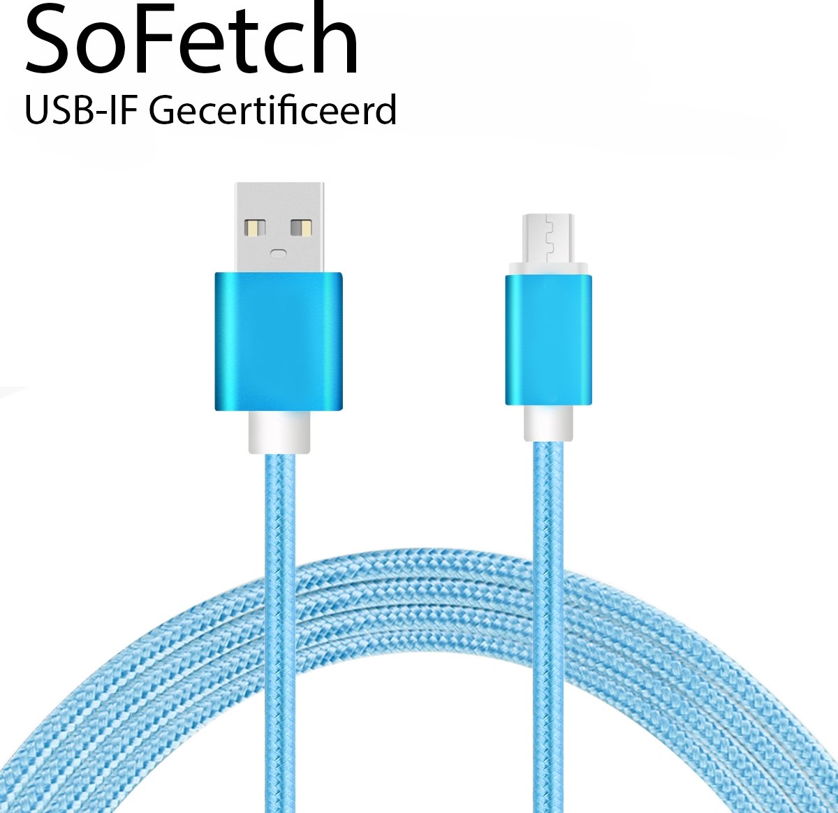 Micro USB Kabel voor o.a. Samsung Galaxy S6 Edge - 1 Meter - Blauw - USB-IF Gecertificeerd