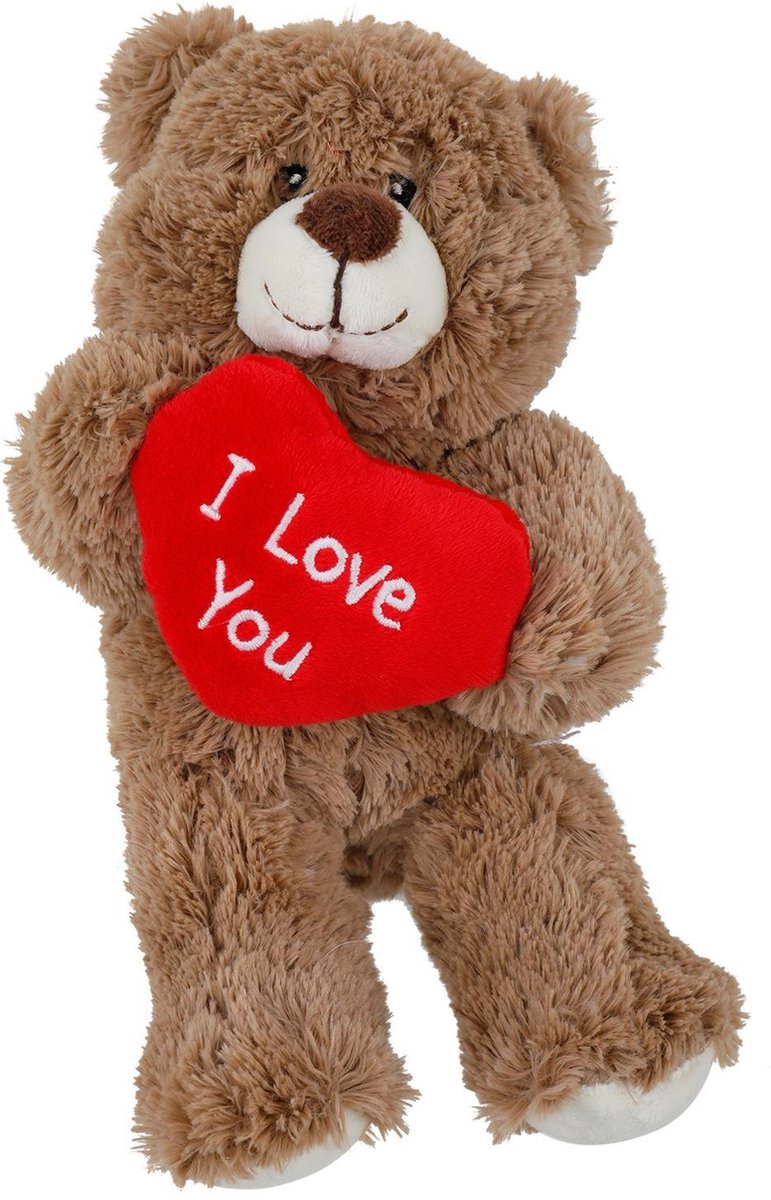 Pluche teddybeer 15 cm - met hart I Love You - Valentijn