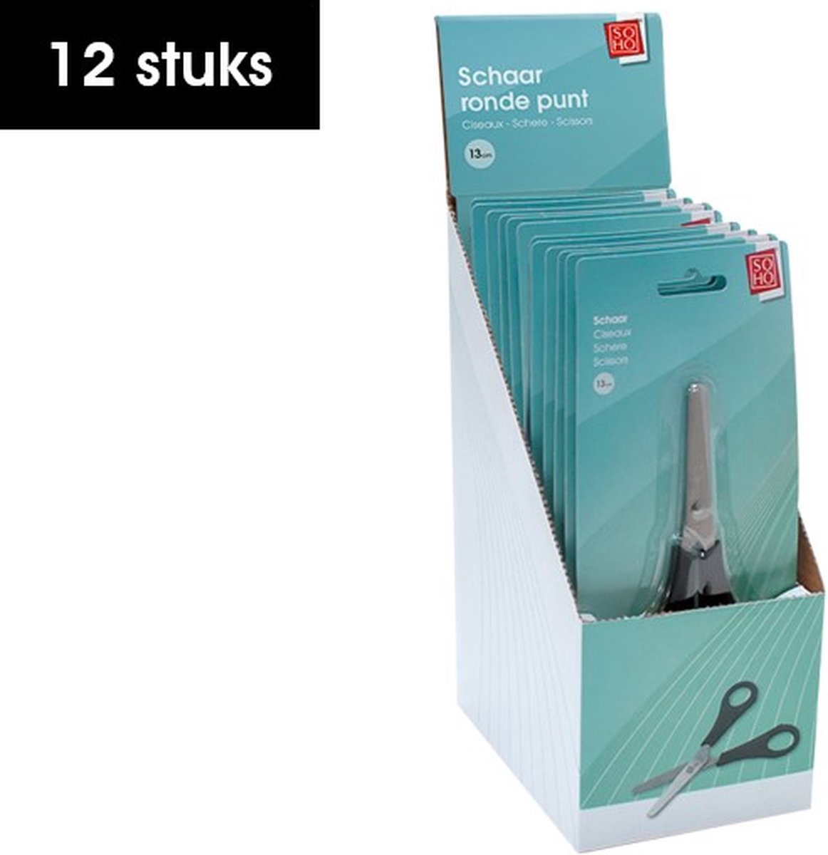 SOHO Schaar Ronde Punt – Schaar – Ronde Schaar – 13 cm – Zwart – 12 stuks