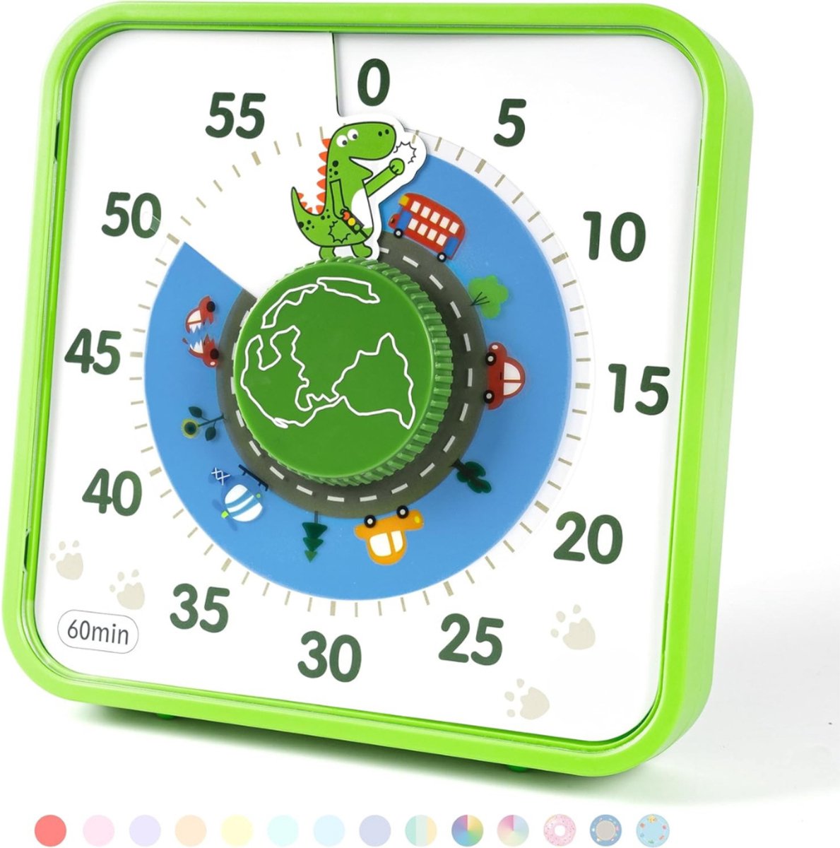   Aftelklok - Visuele Timer Met Dinosaurus Schijf - Mechanisch - Luide Alarmgeluiden - Educatief Voor Kinderen - Magnetisch En Vrijstaand