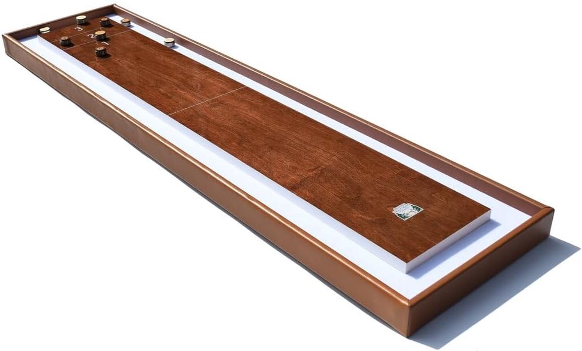  Luxe Shuffleboard Tafelspel - Walnoot Afwerking - Inclusief Metalen Schijven en Scoreboek - Familie - Competitief - Indoor Gezelschapsspel