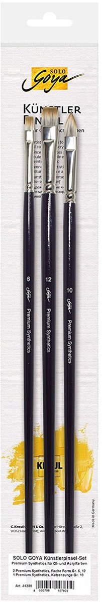 SOLO GOYA Artists’ Kwasten set – 3 stuks voor olie en acryl