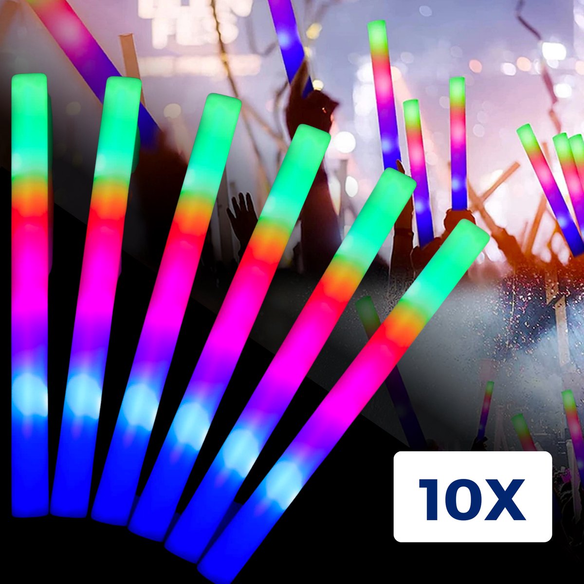 10x Led Foam Sticks - Multicolor Led - Lange Brandduur - Neon Party Sticks - Verjaardag Feest Versiering - Foam Lichtstaaf - Glow in The Dark