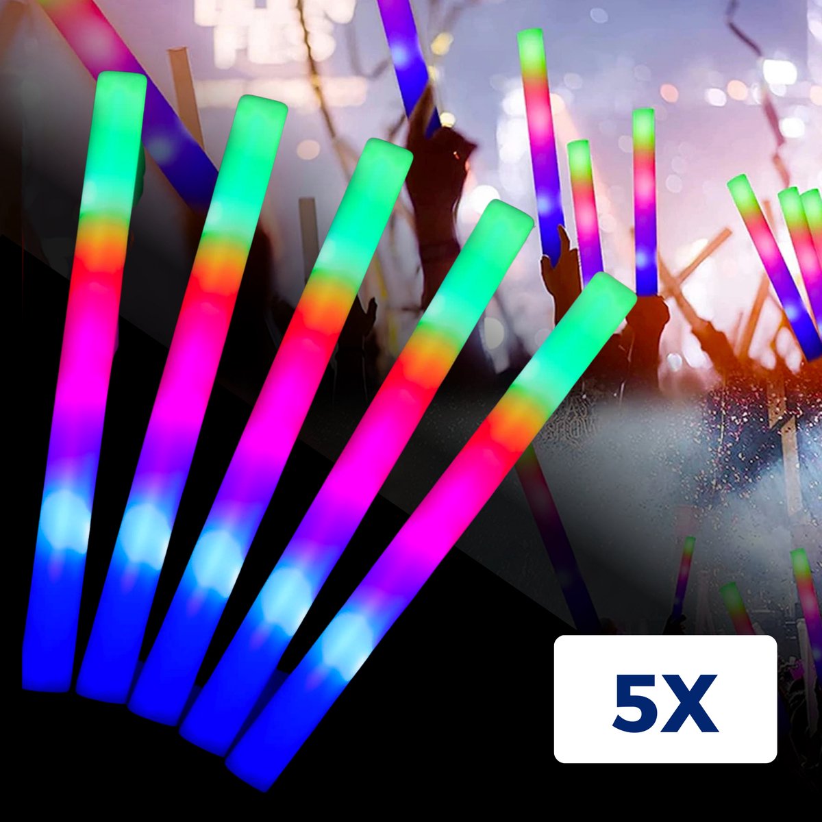 5x Led Foam Sticks - Multicolor Led - Lange Brandduur - Neon Party Sticks - Verjaardag Feest Versiering - Foam Lichtstaaf - Glow in The Dark