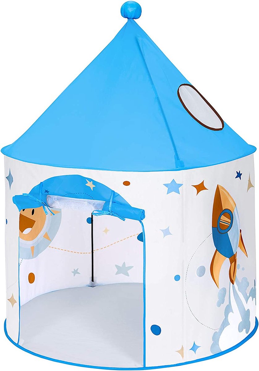 SONGMICS Tipi pop-up tent voor kinderen, draagbaar, met draagtas, voor binnen en buiten, cadeau-idee, wit en blauw LPT03WB