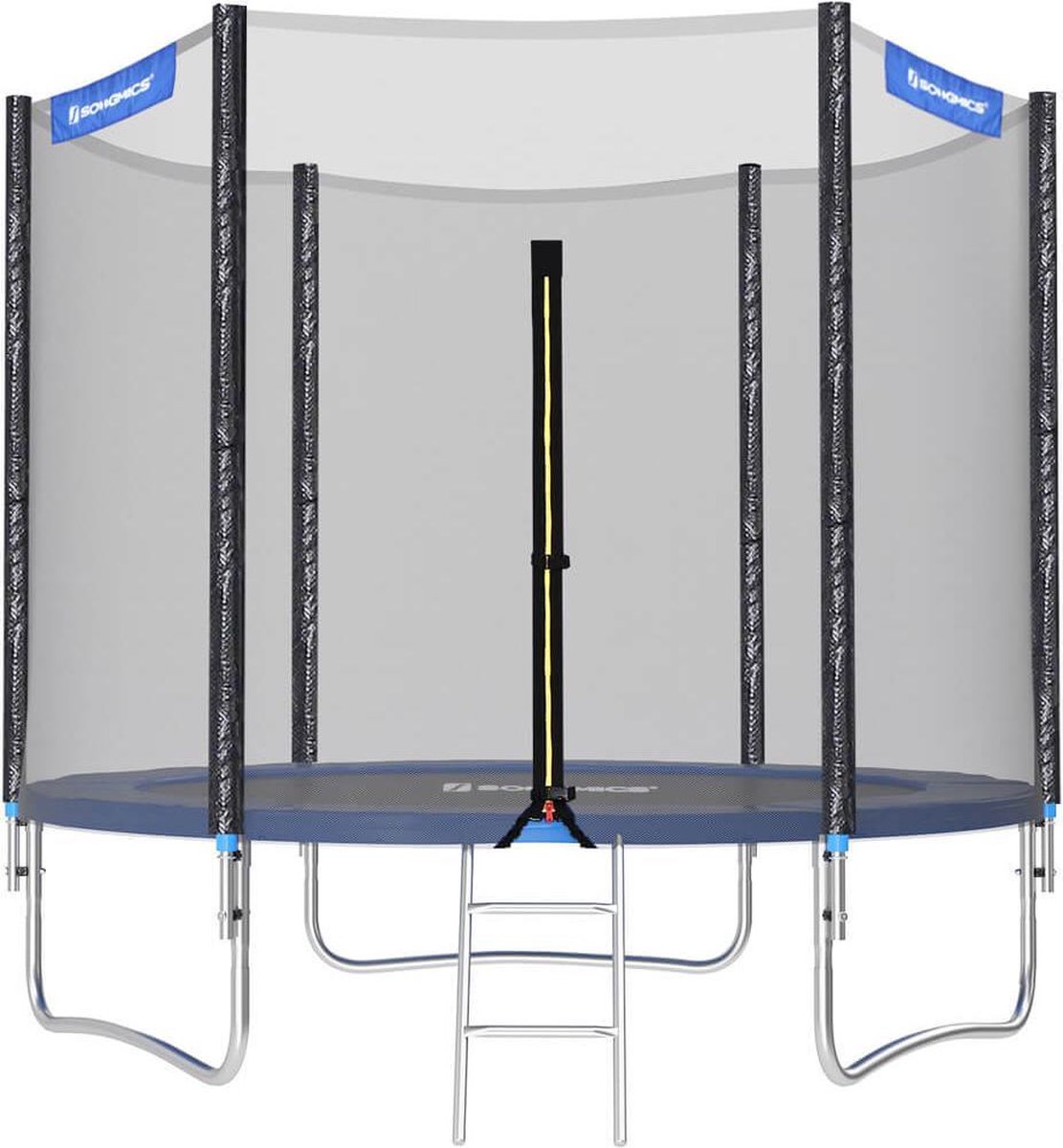 SONGMICS tuintrampoline Ø 244cm, ronde trampoline met veiligheidsnet, met ladder en gecapitonneerde staven, veiligheidsafdekking, TÜV Rheinland getest, veilig, buiten, zwart, blauw STR8FT