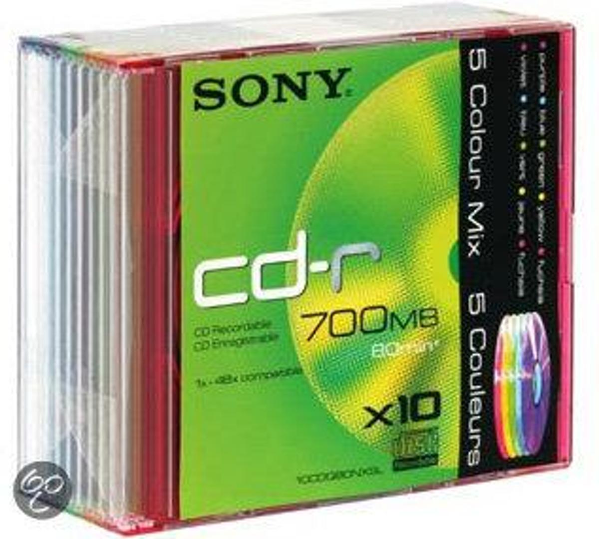 Sony CD-R 700MB Color Slim 10 stuks