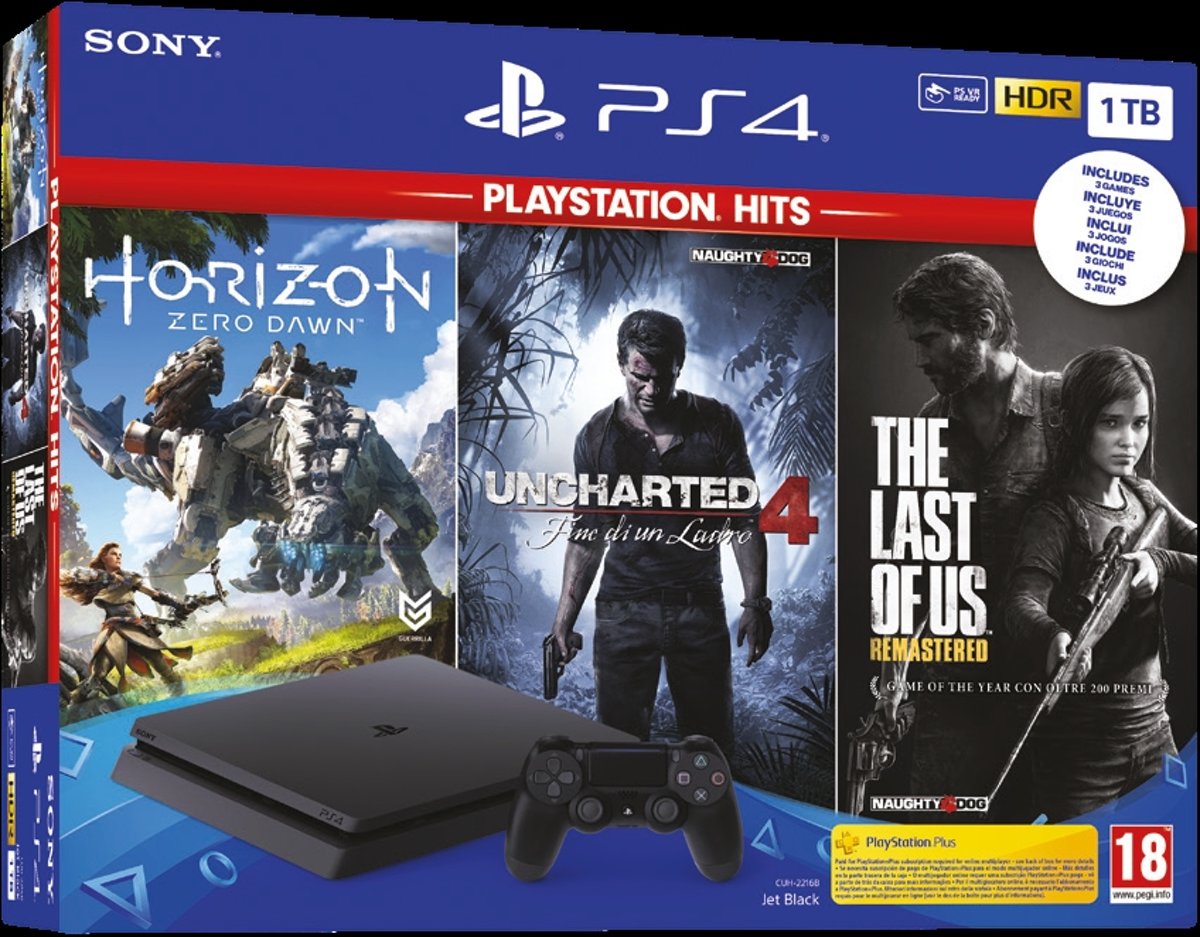 Sony PS4 1TB + Horizon Zero Dawn + The Last of Us + Uncharted 4 Zwart 1000 GB Wi-Fi