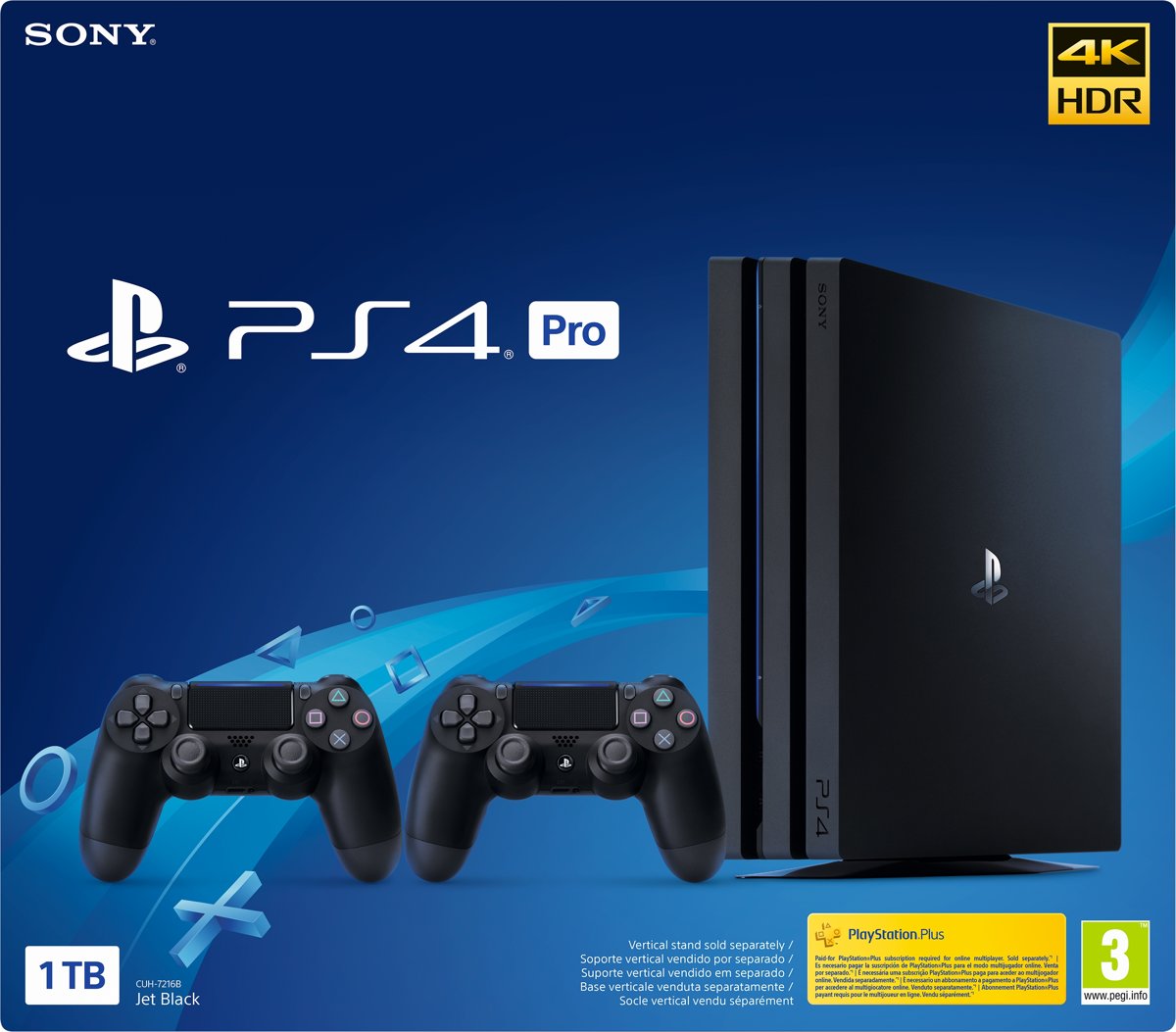 Sony PS4 Pro 1TB Gamma + 2 DS4 V2 Zwart 1000 GB Wi-Fi