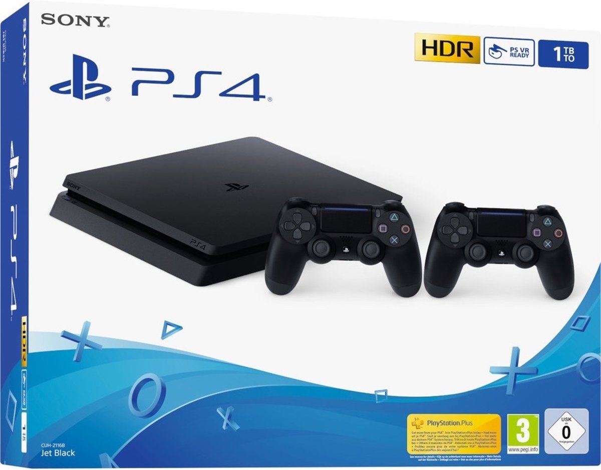 Sony PlayStation 4 Slim + 2 x DualShock 4 V2 Zwart 1000 GB Wi-Fi