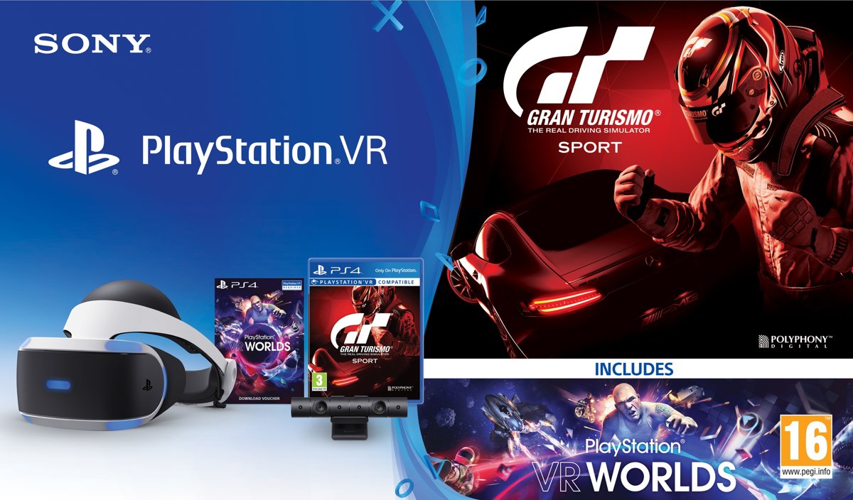 Sony PlayStation VR + PlayStation Camera + VR Worlds + GT Sport - PS4