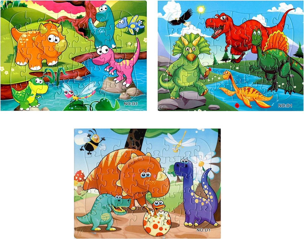 Sorprese Puzzel – 3 paar – kinderpuzzel – dinosaurus – 40 stukjes – leerzame puzzels