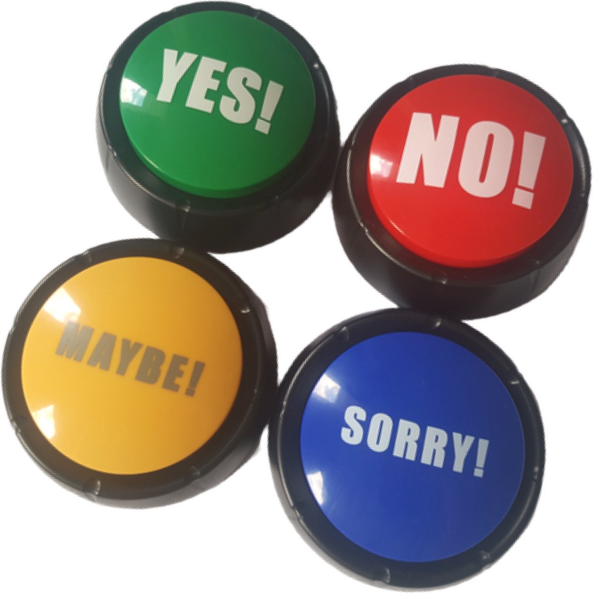 Buzzers Yes No Maybe Sorry 4-pack Soundbutton / praatknop, antwoordbuzzer