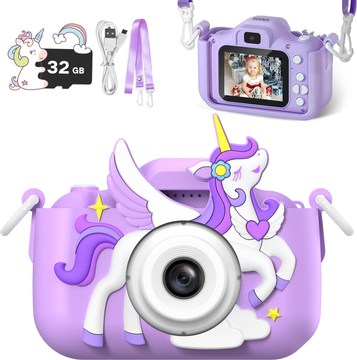   Digitale Kindercamera - 32GB SD-kaart - 1080P video - Digitale Kindercamera HD 1080p - Fototoestel voor Kinderen - Paars