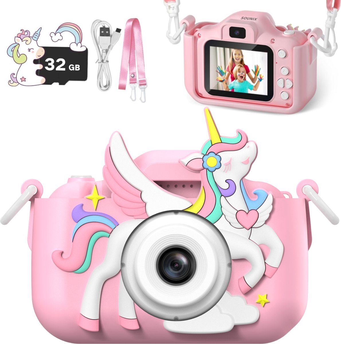   Digitale Kindercamera - 32GB SD-kaart - 1080P video - Digitale Kindercamera HD 1080p - Fototoestel voor Kinderen - Roze