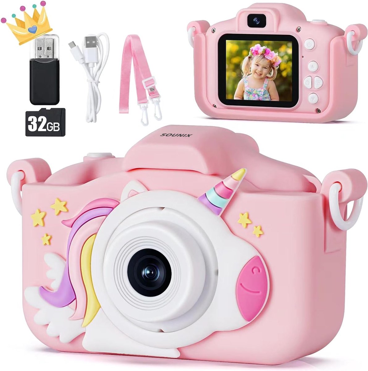   Digitale Kindercamera - 32GB SD-kaart - Digitale Kindercamera 40MP en HD 1080p - Fototoestel voor Kinderen - Roze