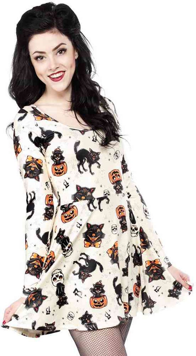 Sourpuss Black Cats skater jurk crème - M