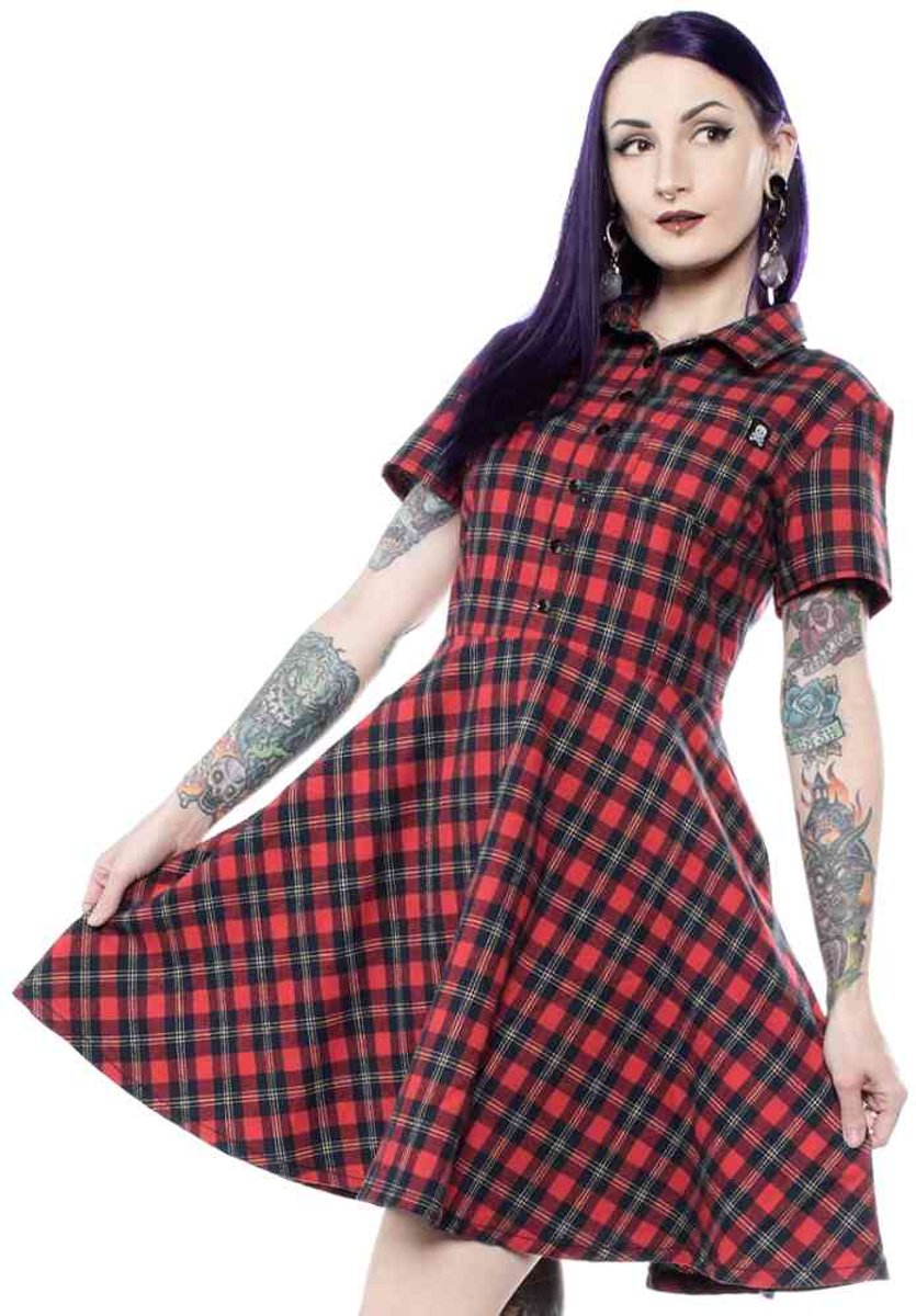 sourpuss plaid button down jurk rood - S