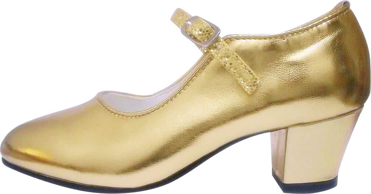 Anna Prinsessen schoenen, Spaanse schoenen goud - maat 26 (binnenmaat 18 cm) bij jurk