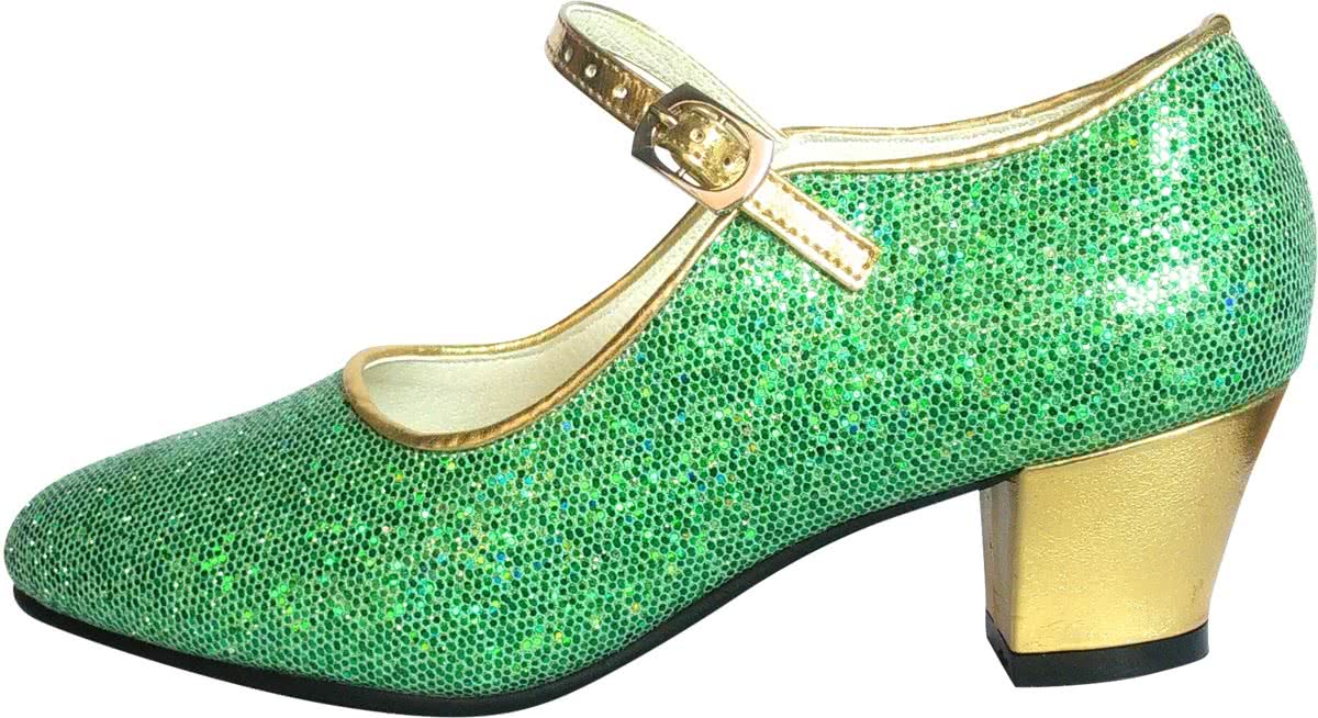 Anna Prinsessen schoenen groen goud, Spaanse schoenen - maat 30 (binnenmaat 19,5 cm) bij jurk