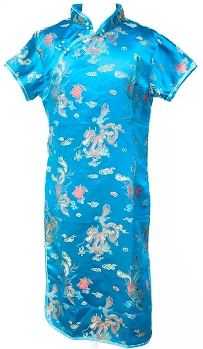 Chinese jurk - Blauw - Maat 116/122 (8) - Verkleed jurk - Prinsessen jurk