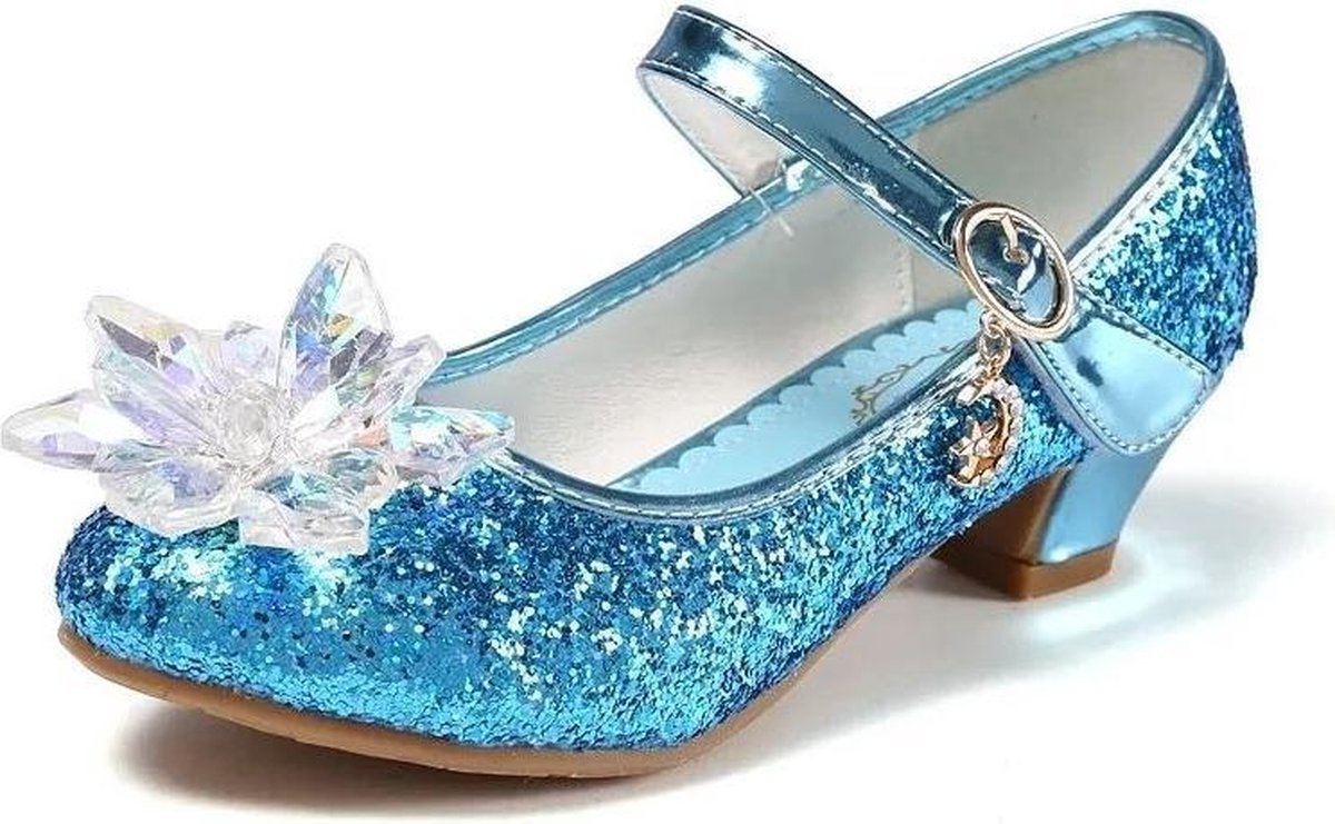 Elsa Frozen prinsessen schoenen blauw glitter sneeuwvlok maat 30 - binnenmaat 19 cm - bij jurk verkleedkleding