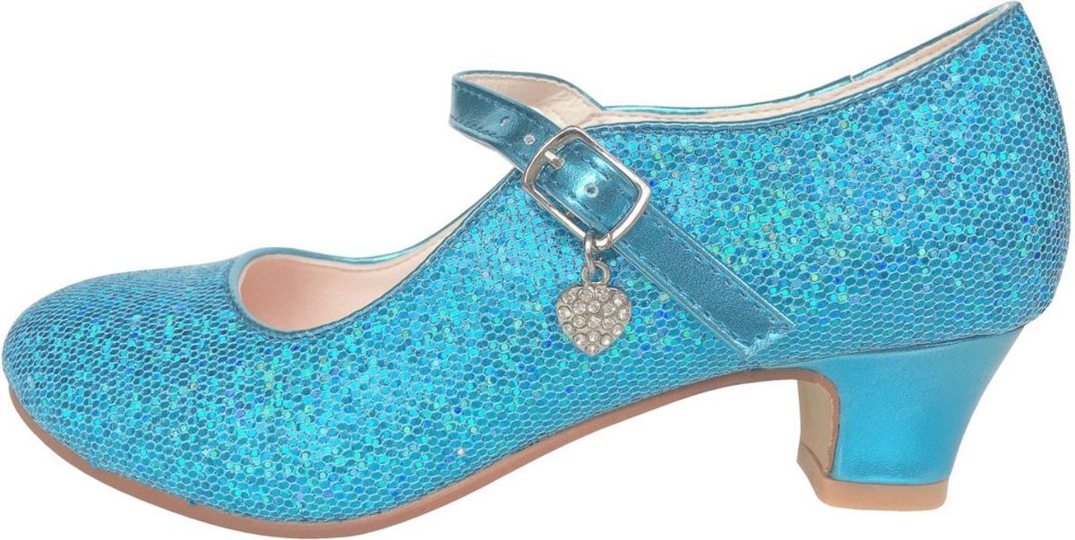 Elsa en Anna schoenen blauw glitterhartje Spaanse Prinsessen schoenen - maat 37 (binnenmaat 23,5 cm) bij verkleed jurk