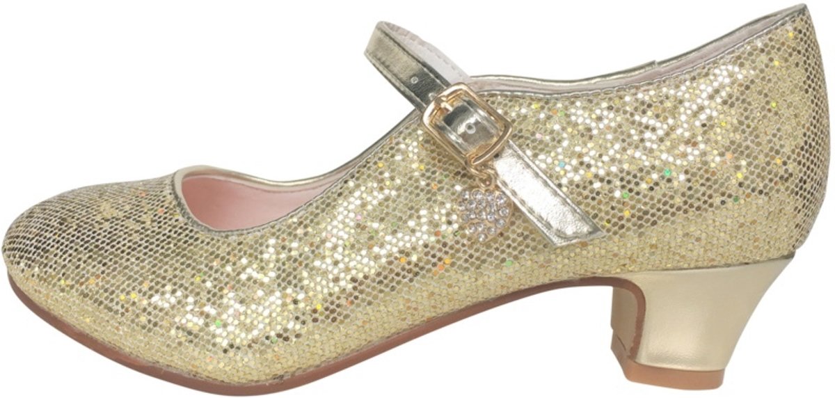 Elsa en Anna schoenen goud glitterhartje Spaanse Prinsessen schoenen - maat 29 (binnenmaat 19 cm) bij verkleed jurk