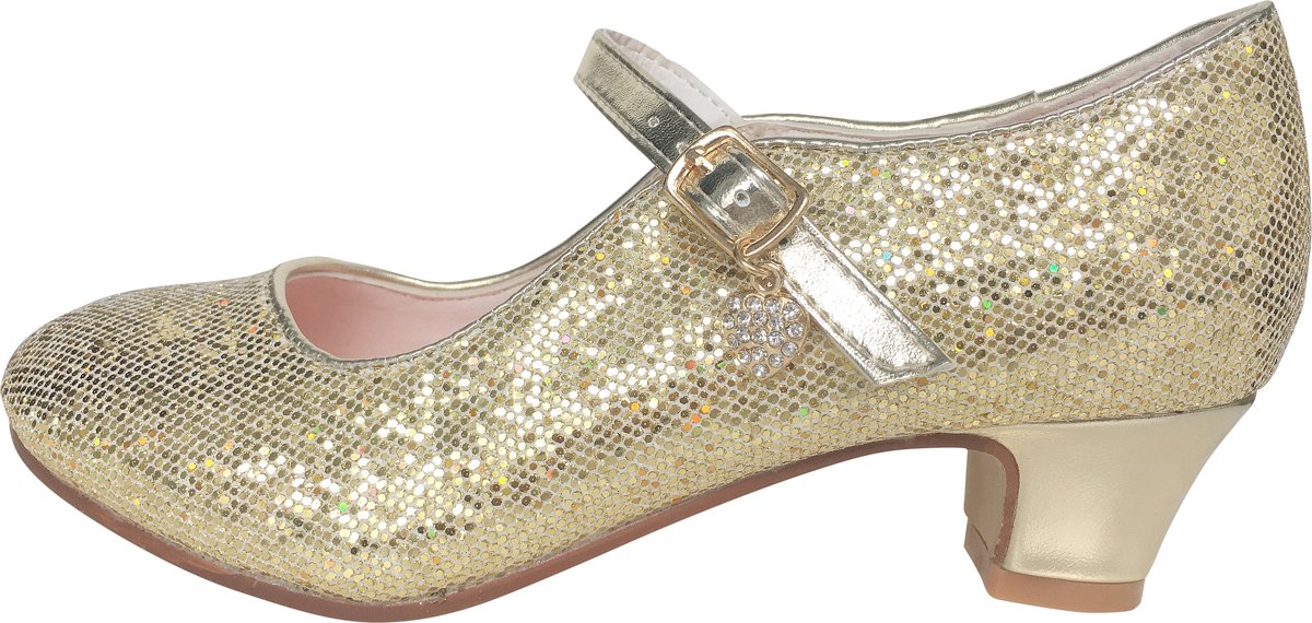 Elsa en Anna schoenen goud glitterhartje Spaanse Prinsessen schoenen - maat 31 (binnenmaat 20,5 cm) bij verkleed jurk