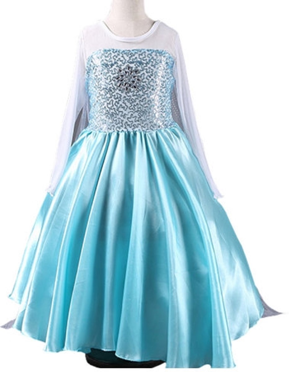 Elsa jurk Ster 110 met sleep en ketting maat 104-110 Prinsessen jurk verkleedkleding