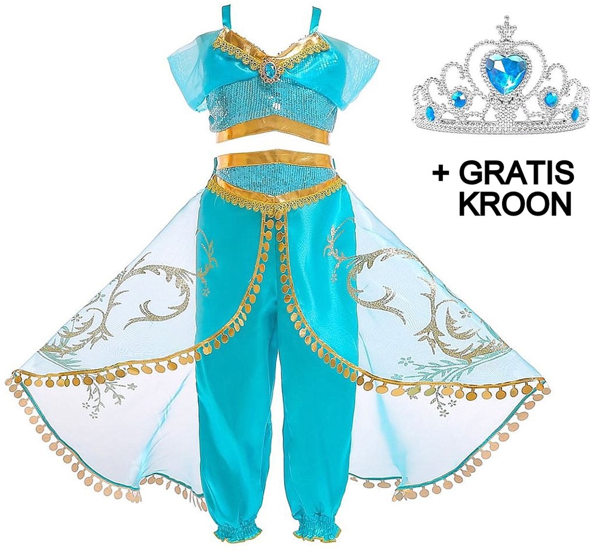 Jasmine kostuum Arabische prinsessen jurk 116-122 (120) + GRATIS kroon verkleedjurk verkleedkleding