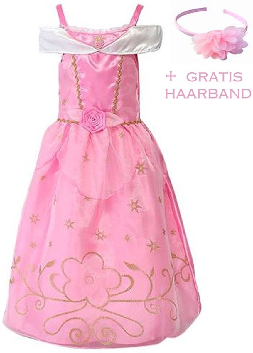 Prinsessen jurk verkleedjurk 104-110 (110) roze goud met broche + GRATIS haarband