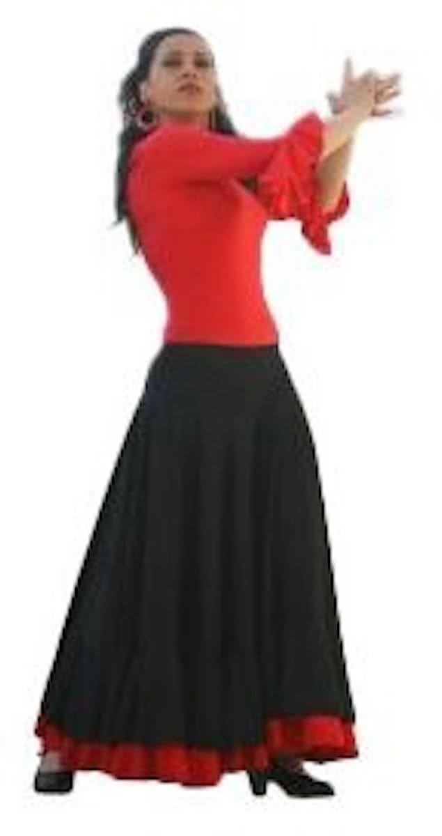 Spaanse Flamenco Rok - Zwart Rode Rand - Maat L - Volwassenen - Verkleed Rok