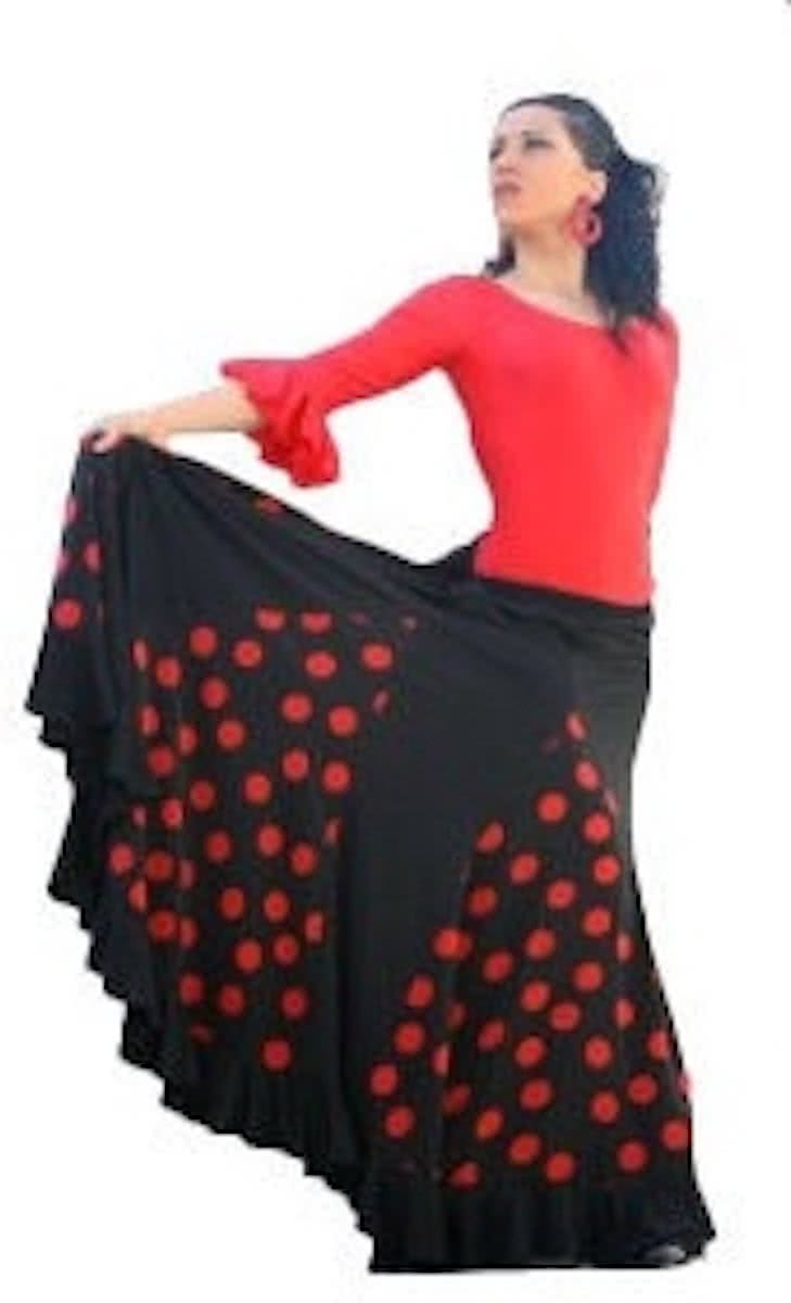 Spaanse Flamenco Rok - Zwart met Rode Stippen - Maat L - Volwassenen - Verkleed Rok