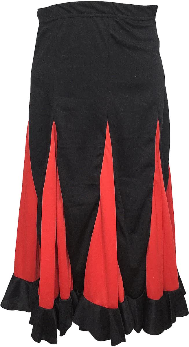 Spaanse Flamenco Rok – zwart met rode stRoken voor meisjes – Maat 6, kledingmaat 104-110