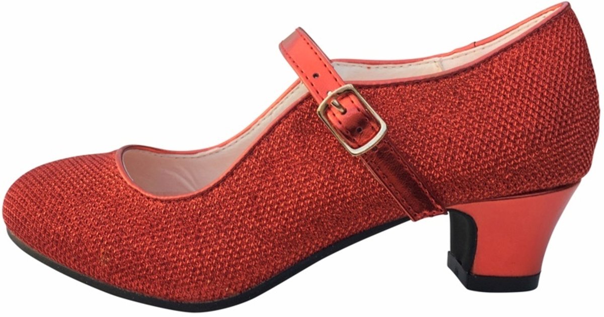 Spaanse Prinsessen schoenen rood glitter maat 26 (binnenmaat 17 cm) bij jurk