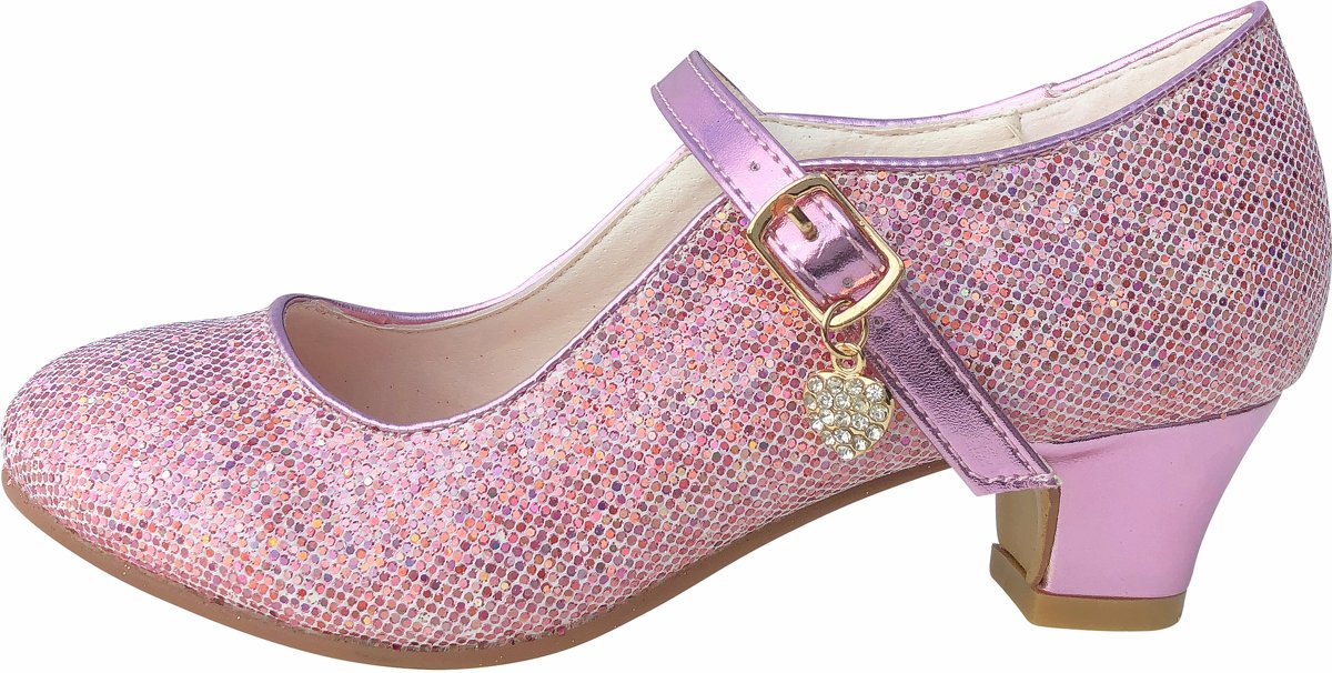 Spaanse Prinsessen schoenen roze glamour glitterhartje maat 26 - binnenmaat 17 cm - bij jurk