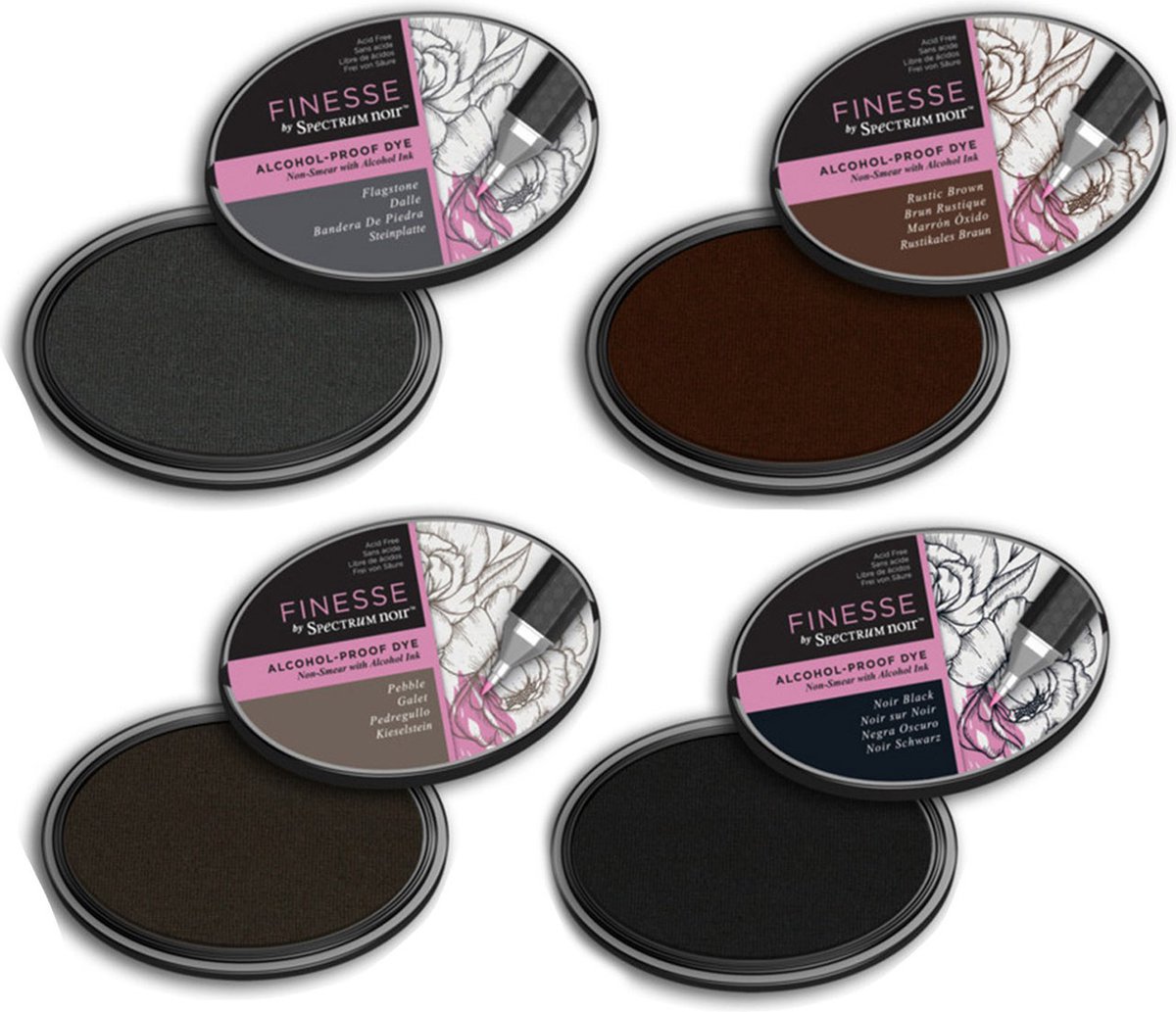 Spectrum Noir - Finesse Alcohol-proof Stempelkussens set a 4 st - bruin-hardsteen-zwart-kiezelsteen