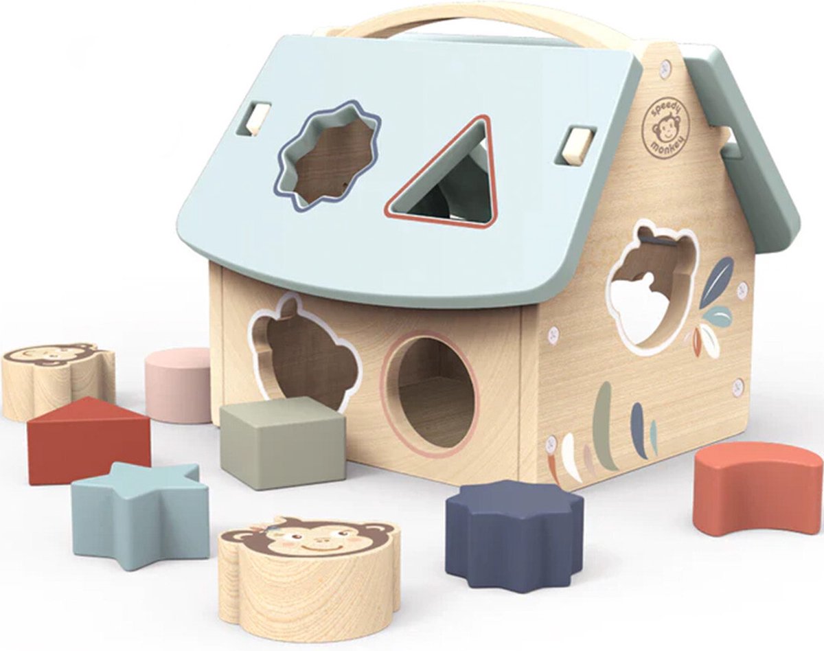   - Huisvormige Sorteerpuzzel met 8 blokken - 19,5x17x18,5cm