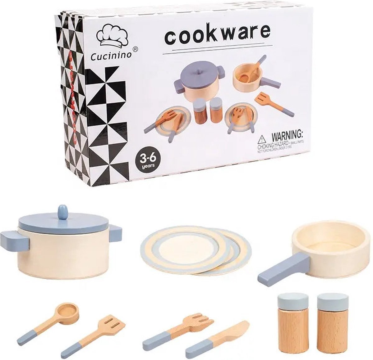 Houten Montessori Pannenset met keuken accessoires