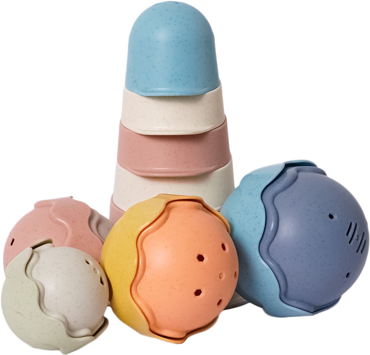 Speelgoedtopdeals - BIOplastic Badspeelgoed Stapeltoren 8+6-delig - Duurzaam speelgoed