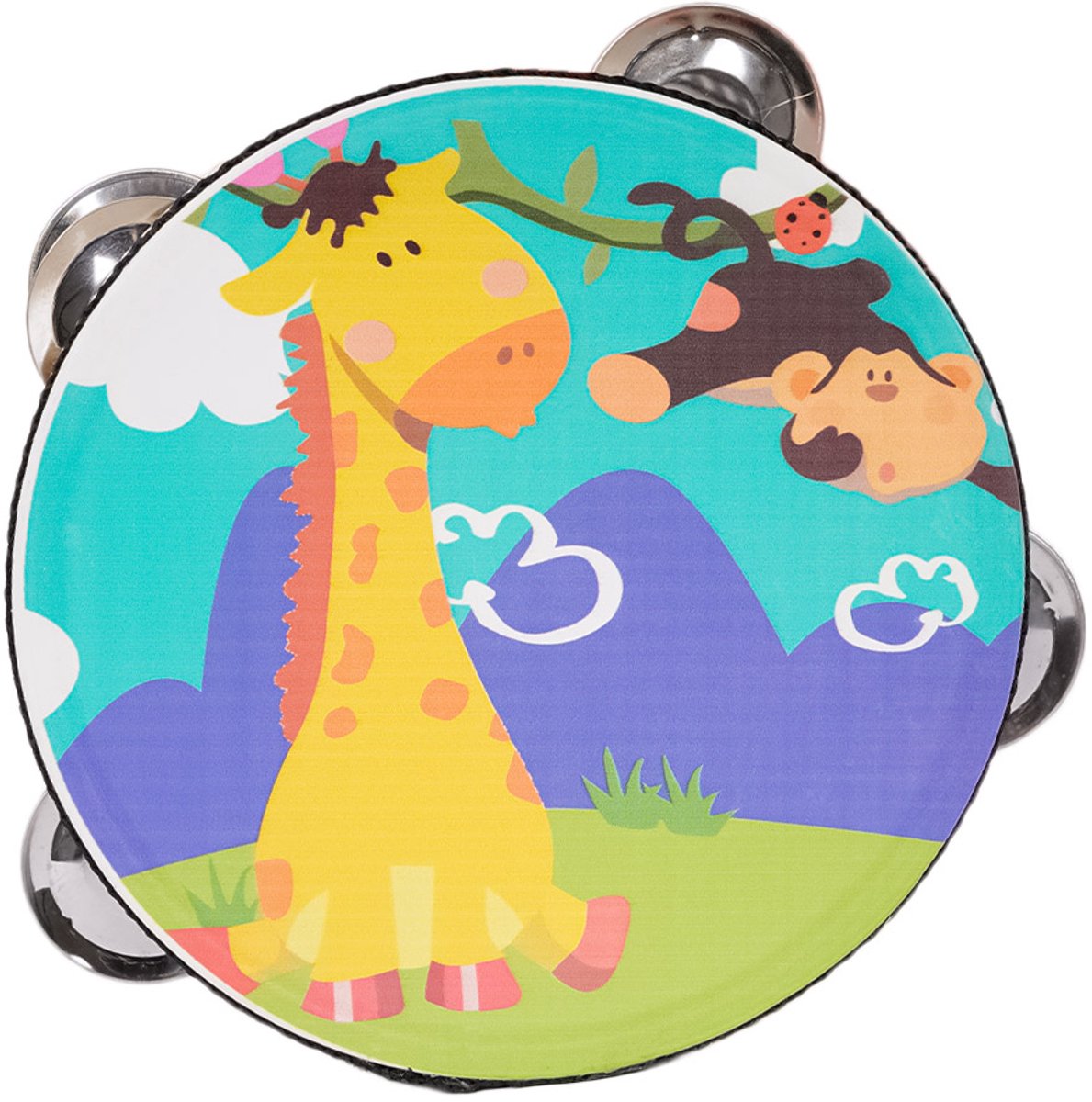 Speelgoedtopdeals - Houten Tamboerijn – Giraf Aap - Instrument